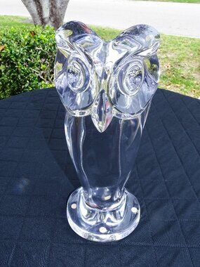 Vintage Sevres France Crystal Owl Sculpture - Signed 11.5" Hibou Figurine